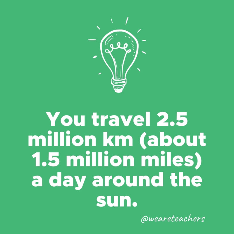 You travel 2.5 million km (about 1.5 million miles) a day around the sun.- weird fun facts