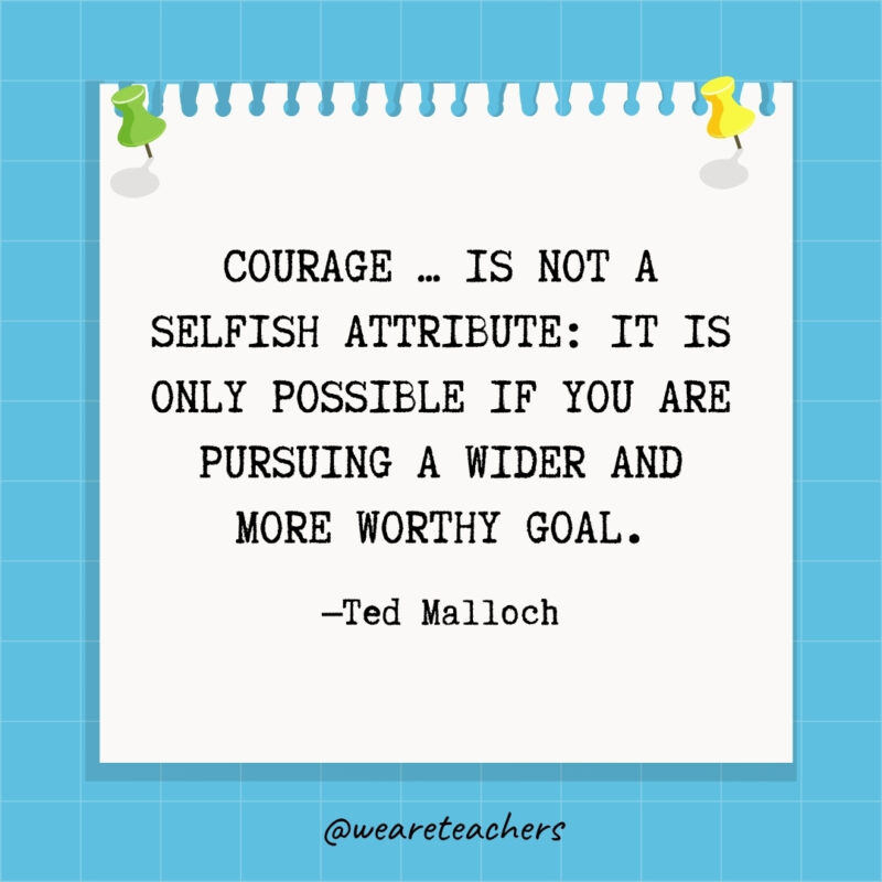 Courage ... is not a selfish attribute: it is only possible if you are pursuing a wider and more worthy goal.