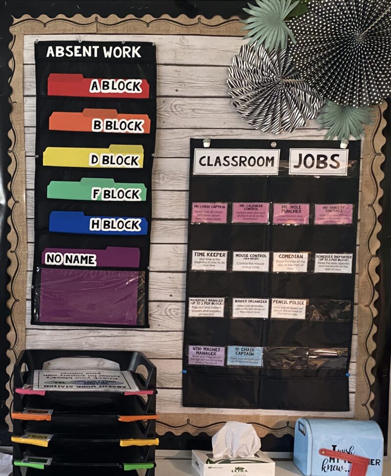 Photo of organizational system for absent work for secondary students