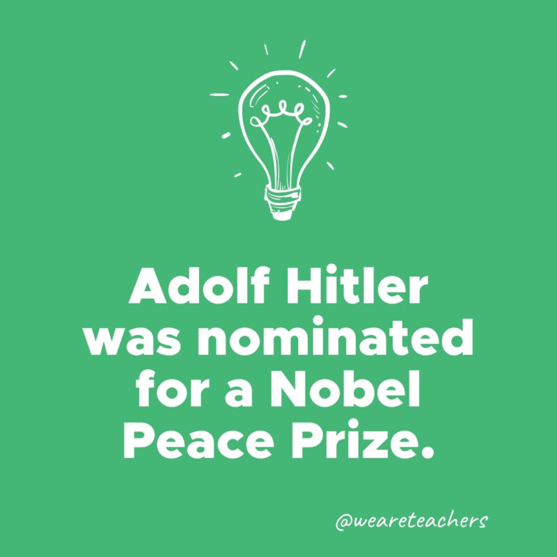 Adolf Hitler was nominated for a Nobel Peace Prize.- weird fun facts