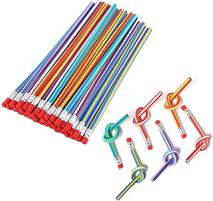 Flexible pencils tied in knots, as an example of inexpensive gift ideas for students