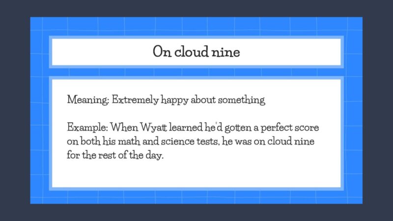 Idiom slide with description of the idiom On Cloud Nine
