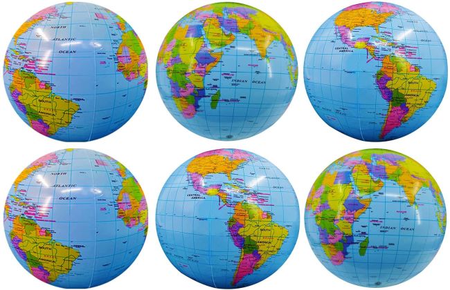 A set of six beach balls that look like globes (Inexpensive Gift Ideas for Students)