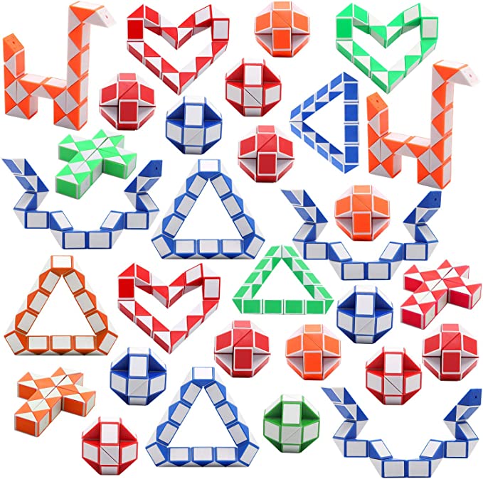 Various configurations made with Magic Speed Cubes, as an example of inexpensive gift ideas for students