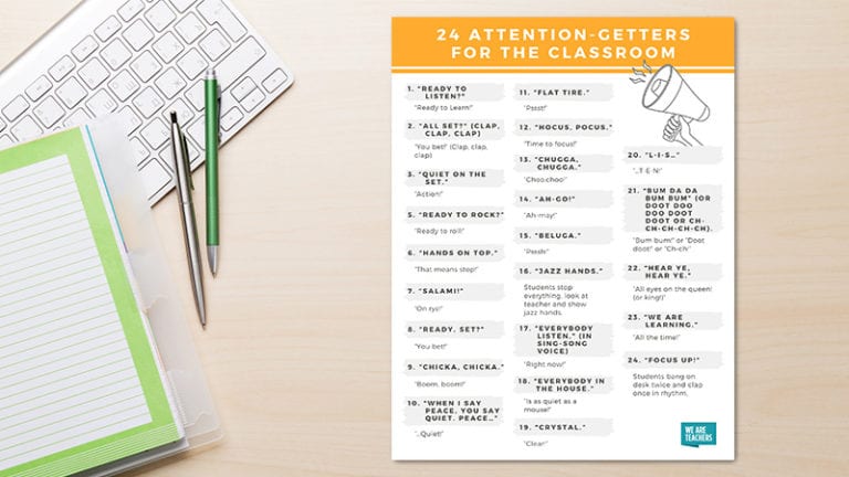 A printout of 24 attention getters for classrooms