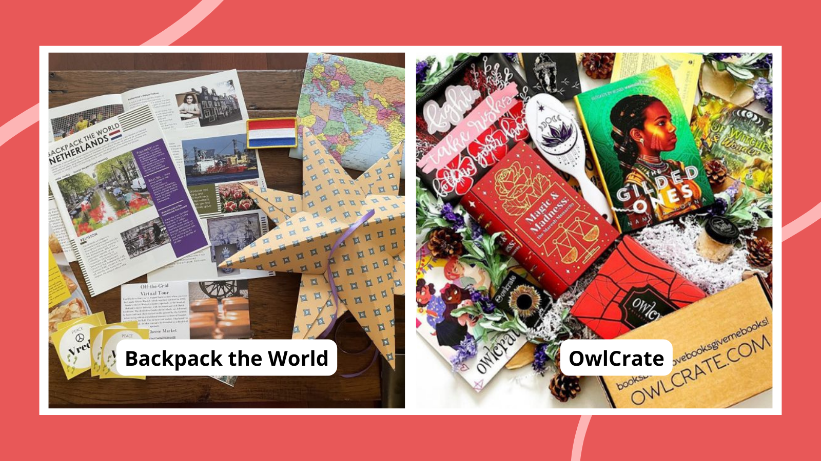 Collage of educational subscription boxes including Backpack the World and OwlCrate