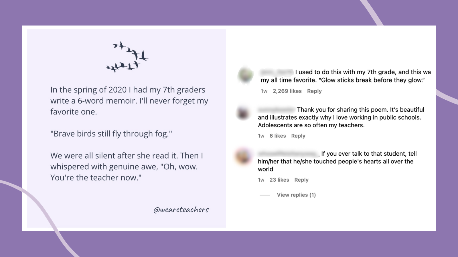 Screenshot of "brave birds fly through fog" meme and reactions