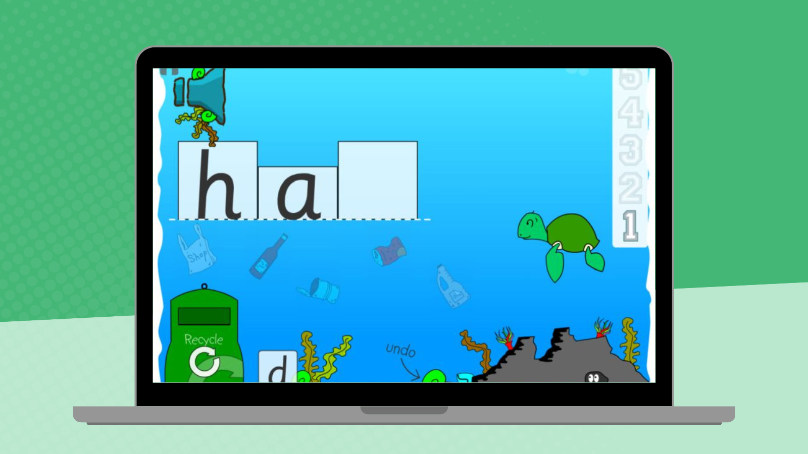 Laptop with phonics games on screen as an example of the best online educational games for kids.