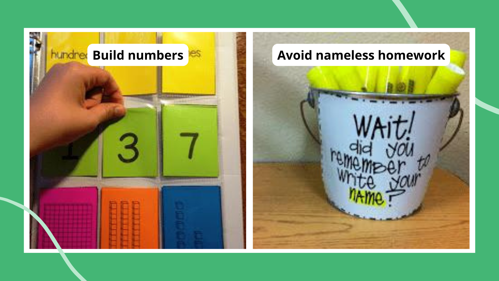 Tips for teaching second grade including building numbers with cards and putting names on papers with highlighters